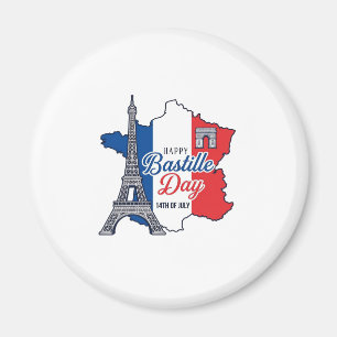 Imã Feliz Dia da Bastilha França Mapa Torre Eiffel Vec