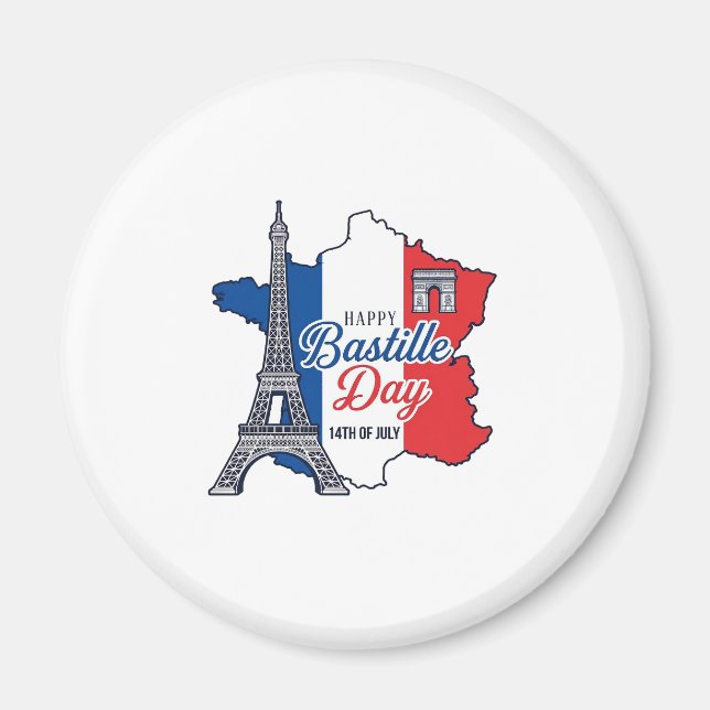 Imã Feliz Dia da Bastilha França Mapa Torre Eiffel Vec (Frente)