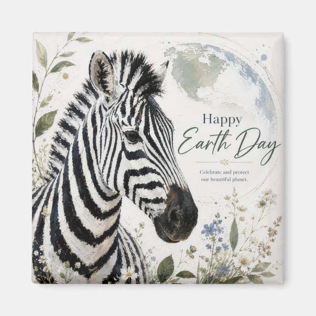Imã Feliz Dia da Terra Zebra Fauna (Frente)