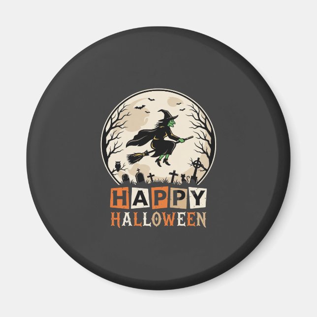Imã Feliz Dia das Bruxas Lua da Bruxa Cemitério Design (Frente)