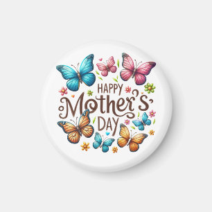 Imã Feliz Dia das Mães com Clipart de Borboletas