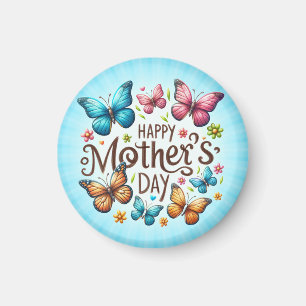 Imã Feliz Dia das Mães com Clipart de Borboletas