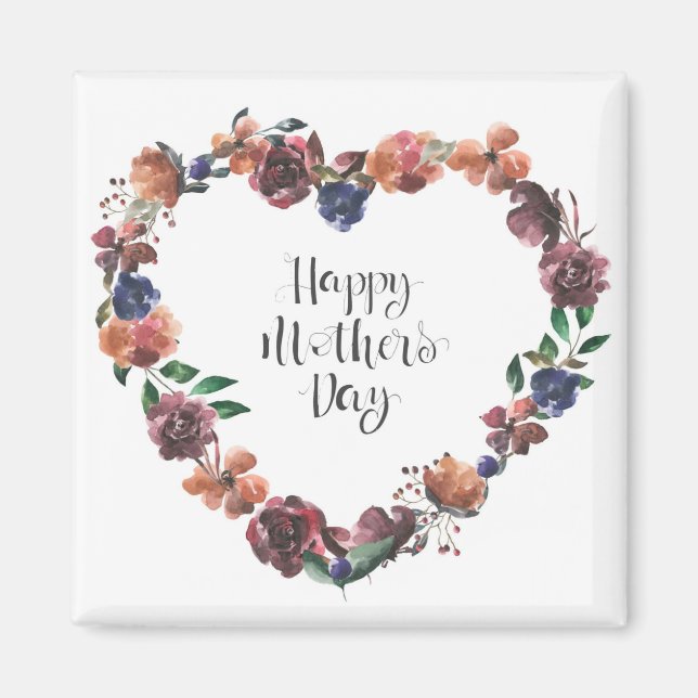 Imã Feliz Dia das Mães Coração Floral Flores Roteiro (Frente)