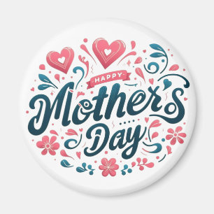 Imã Feliz Dia das Mães - Floral Vibrante em Verde Água