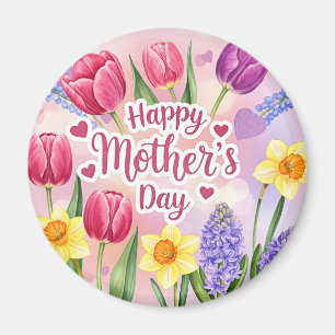Imã Feliz Dia das Mães, flores da primavera,