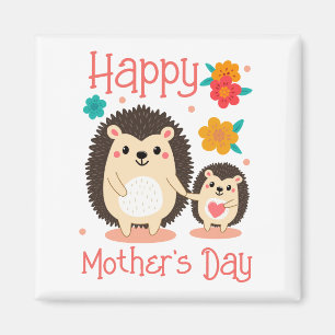 Imã Feliz Dia das Mães Mamãe e Bebêouriço-cacheiro