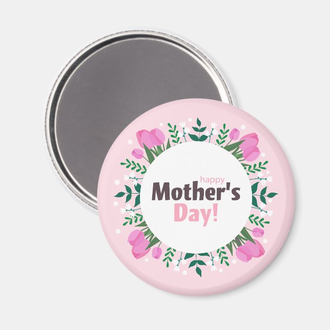 Imã Feliz Dia das Mães Tulipas Rosa (Front/Back)