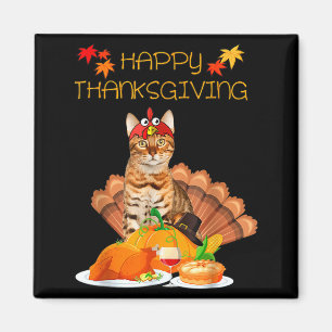 Imã Feliz Dia de Ação de Graças Bengal Cat Presente Ga