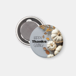 Imã Feliz Dia de Ação de Graças Pumpkins Branco e Folh
