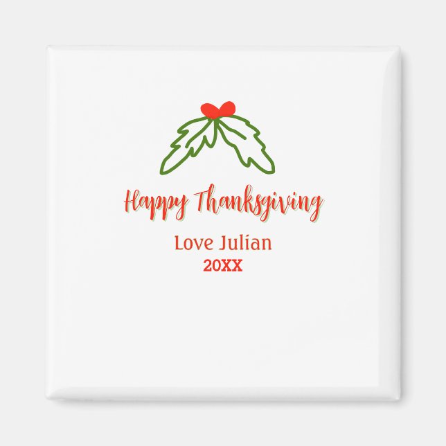 Imã Feliz Dia de Ação de Graças verde folhas cereja (Frente)