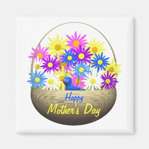 Imã Feliz dia de as mães de margaridas e pássaro azu