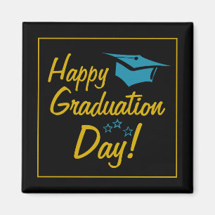 Imã Feliz Dia de Graduação Dourado Azul Preto 