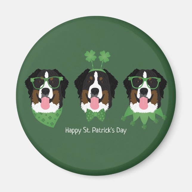 Imã Feliz Dia de São Patrício Bernese Mountain Dogs (Frente)