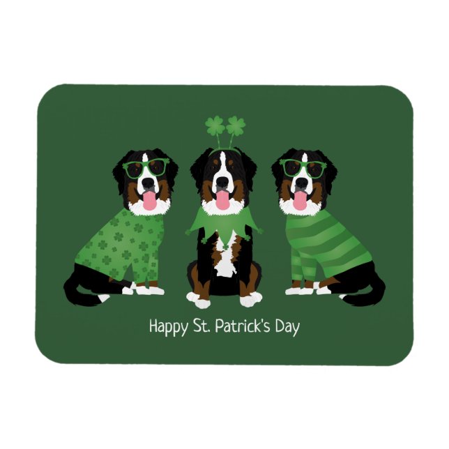 Ímã Feliz Dia de São Patrício Bernese Mountain Dogs (Horizontal)