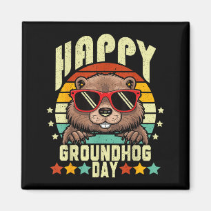 Imã Feliz Dia do Groundhog 2025 Fofa Marmota Retro