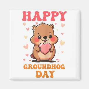Imã Feliz Dia do Groundhog Arte Gráfica Groovy Fofa pa