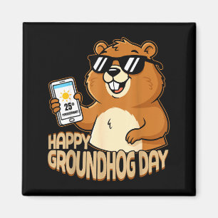Imã Feliz Dia do Groundhog Fofa Marmota Engraçada Grou