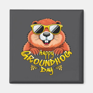 Imã Feliz Dia do Groundhog Funny Groundhog Solteiros F