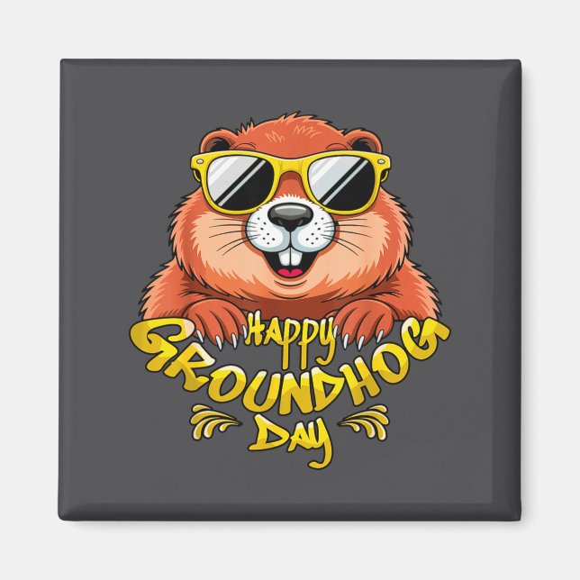 Imã Feliz Dia do Groundhog Funny Groundhog Solteiros F (Frente)