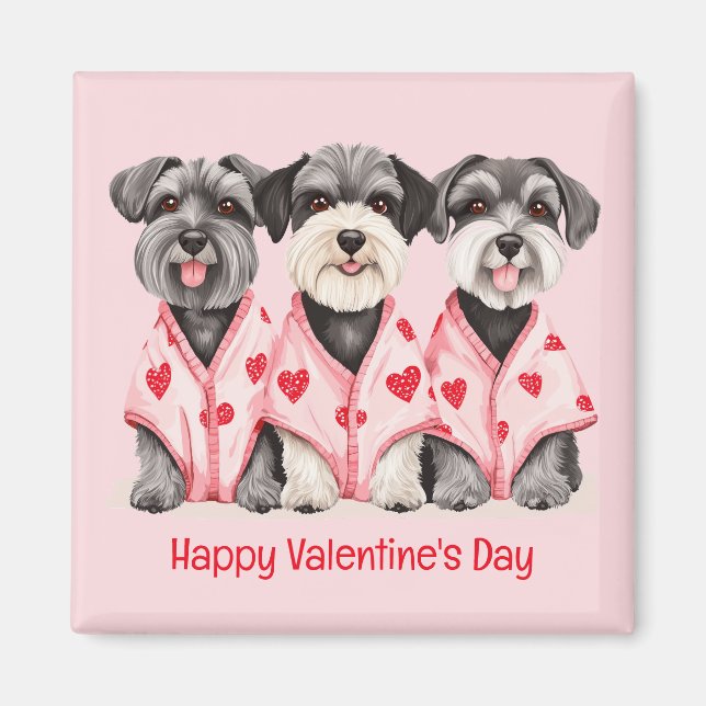 Imã Feliz Dia dos Namorados Cães Schnauzer (Frente)