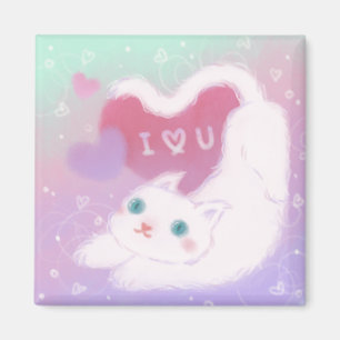 Imã Feliz Dia dos Namorados com Gato Branco Fofinho