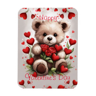Ímã Feliz Dia dos Namorados Urso de Pelúcia Corações d