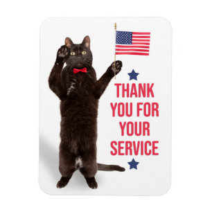 Ímã Feliz Dia dos Veteranos Gato com Bandeira e Saludi
