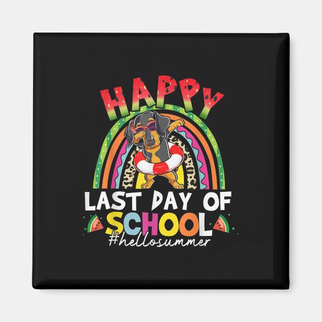Imã Feliz Dia Passado Da Escola Dachshund Dab Rainbow  (Frente)