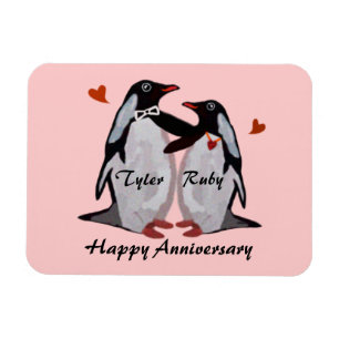 Ímã feliz do amor do pinguim do aniversário
