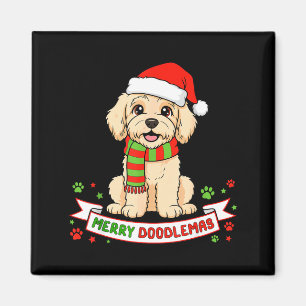 Imã Feliz Doodlemas Goldendoodle Cachorro Do Natal