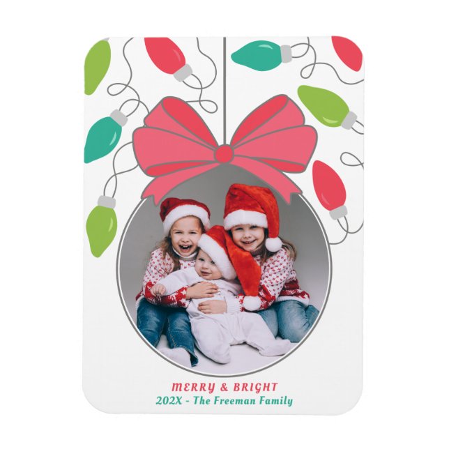 Ímã Feliz e Luzes de Natal Brilhantes (Vertical)