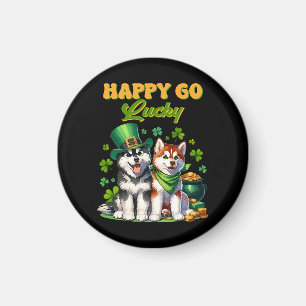 Imã Feliz e Sortudo Husky Fofo Dia de São Patrício