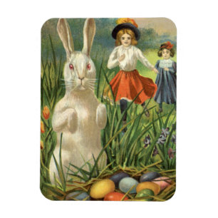 Ímã Feliz Eastertide Vintage Páscoa Bunny e Crianças