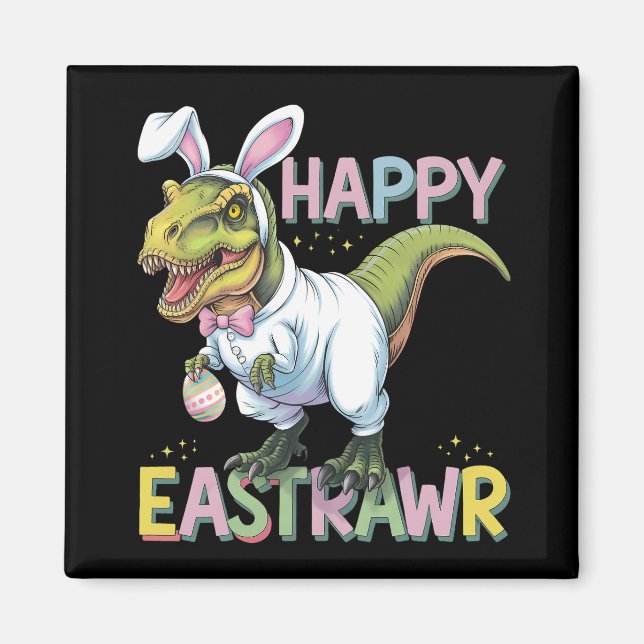Imã Feliz Eastrawr T Rex Páscoa Dinossaur Bunny Egg (Frente)
