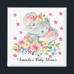 Imã Feliz Elefante Meninas de Bebê Favor do Chá<br><div class="desc">Um belo e feliz ímã elefante para um chá de fraldas feminino. Altere o plano de fundo clicando em personalizar e usar o nosso selecionador de cores!. Itens correspondentes disponíveis em nosso compro.</div>