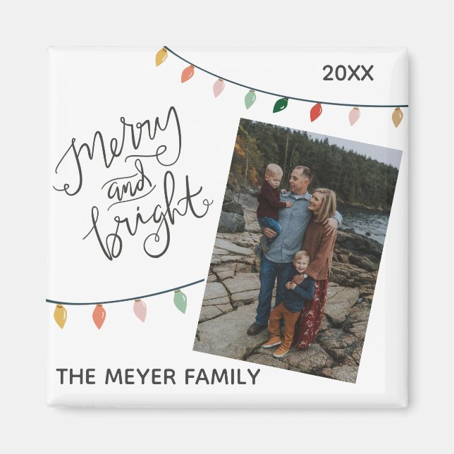 Imã Feliz festiva e luzes de Natal brilhantes (Frente)