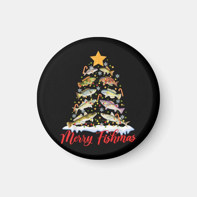 Imã Feliz Fishmas Engraçado Árvore de Natal Luzes de P (Frente)