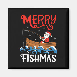 Imã Feliz Fishmas Engraçado Natal Papai Noel Pesca