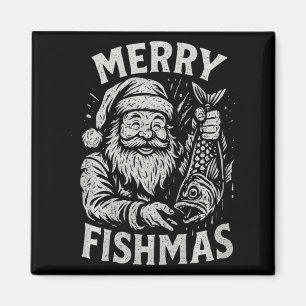 Imã Feliz Fishmas Papai Noel Vintage Pescaria Natal Pr