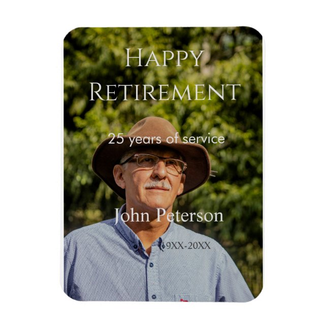 Ímã Feliz foto de aposentadoria nome ano anos de servi (Vertical)