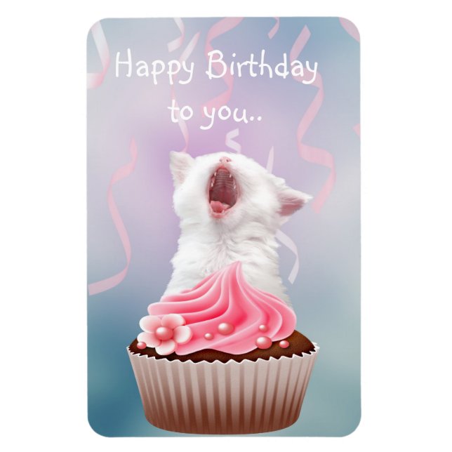 Ímã Feliz gatinho de aniversário (Vertical)