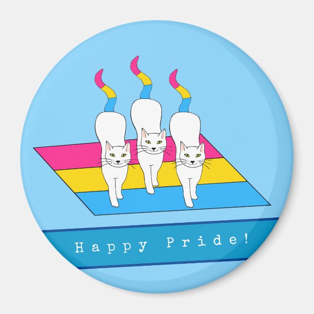 Imã Feliz Gato De Orgulho Com Bandeira Pansexual (Frente)