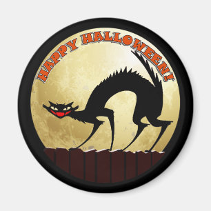 Imã Feliz Gato Negro de Halloween com Lua Cheia