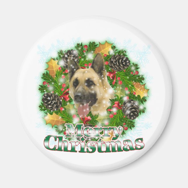 Imã Feliz German shepherd de Natal (Frente)