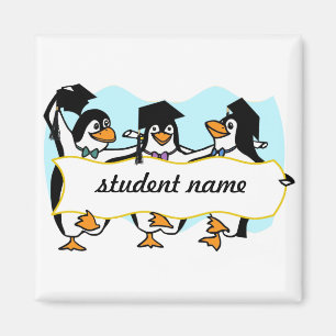 Imã Feliz Graduação de Pinguins de Dança com Banner