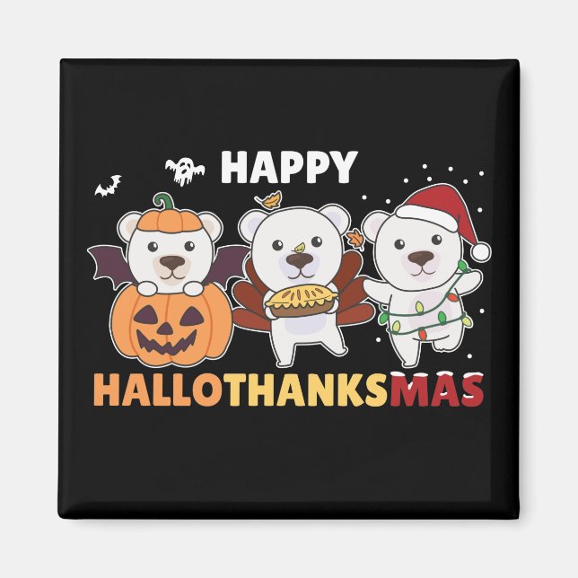 Imã Feliz Hallothanksma Polar Bear de Natal M (Frente)
