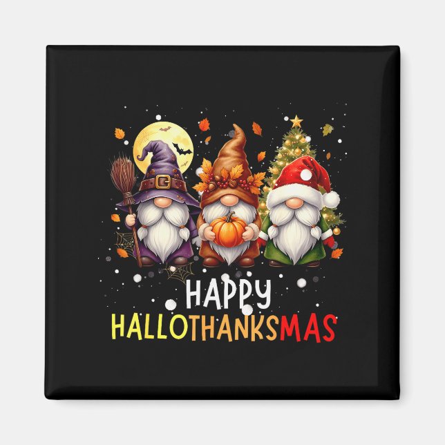 Imã Feliz Hallothanksmas Amante de Gnomos de Halloween (Frente)