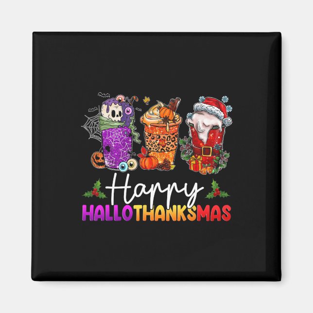 Imã Feliz Hallothanksmas Café Latte de Halloween de Aç (Frente)