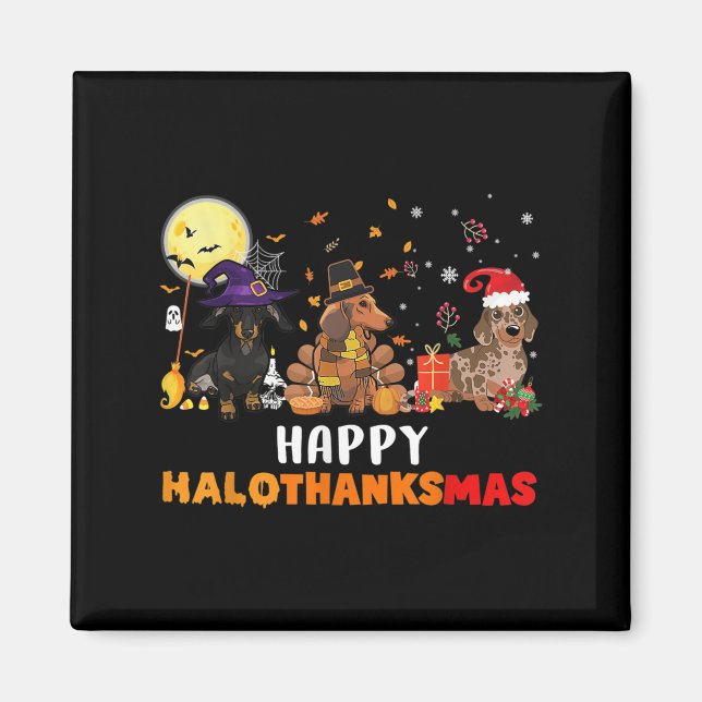 Imã Feliz Hallothanksmas Dachshund Dog Halloween (Frente)