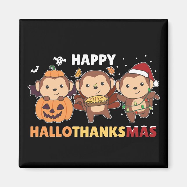 Imã Feliz Hallothanksmas Macacos Macacos de Natal Magn (Frente)
